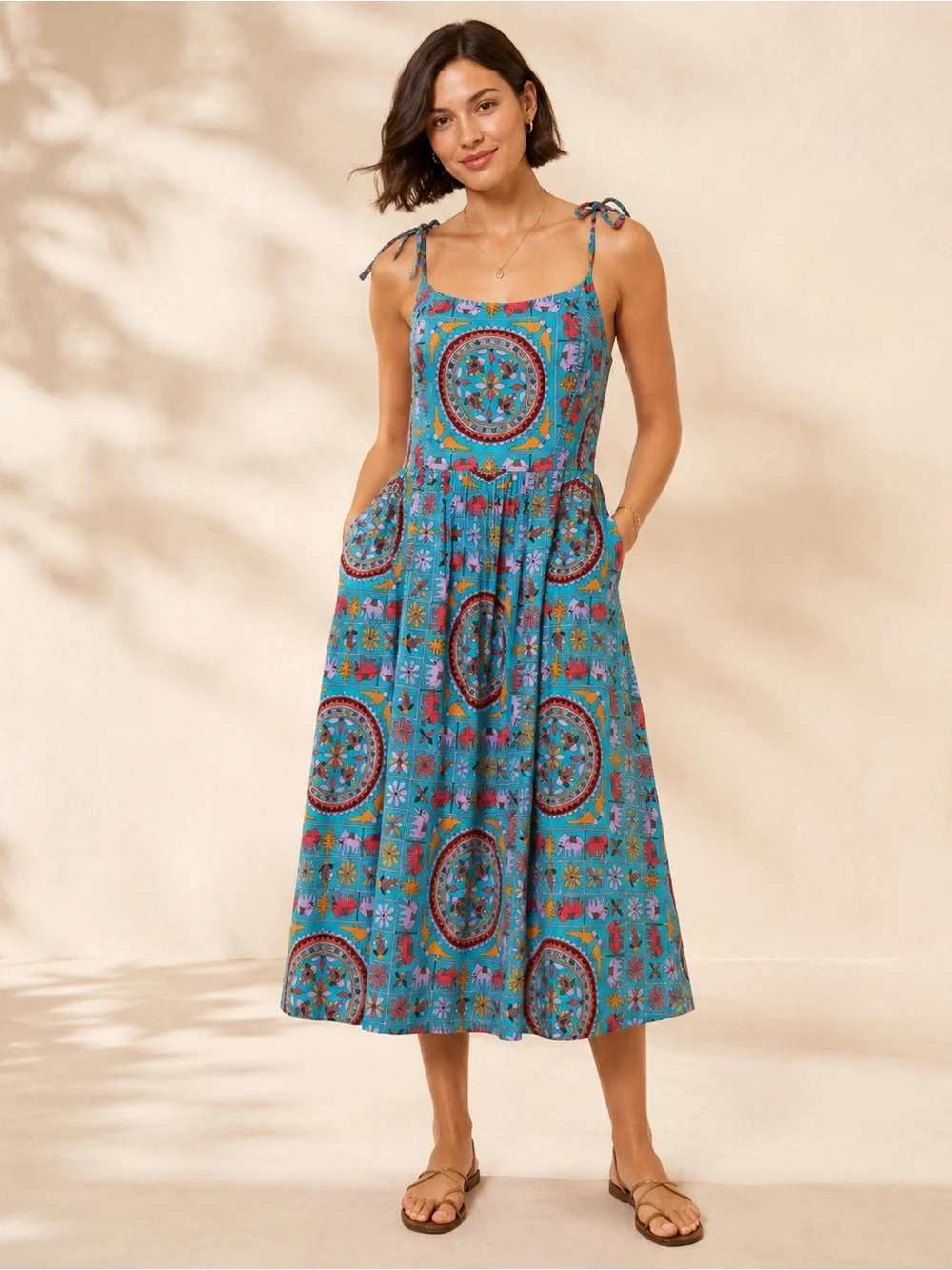 Drake’s London J. Crew blue tile a line sleeveless dress size 2 elephant summer